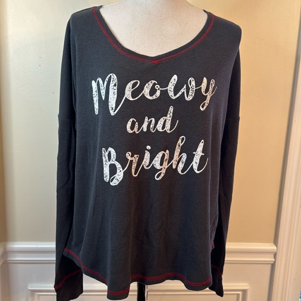 PJ Salvage “Meowy and Bright” Holiday PJ Top